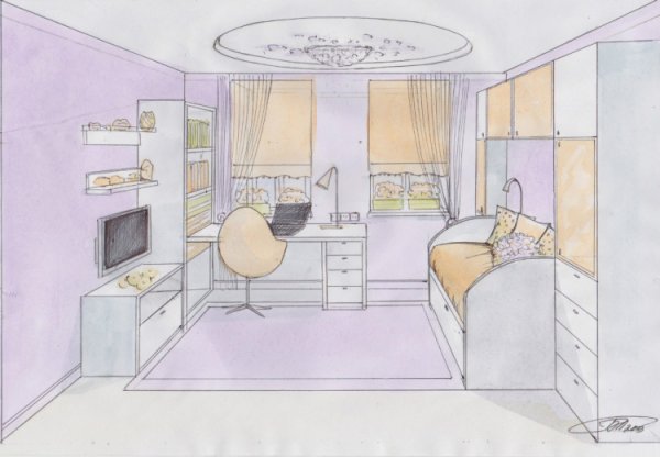 Нарисовать комнату девочки подростка