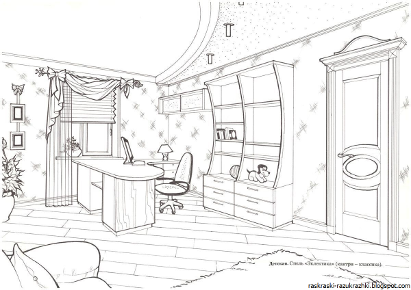 Эскиз интерьера детской комнаты