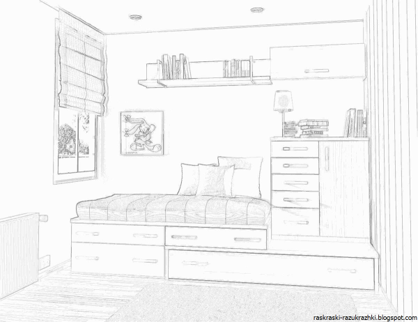 Детские рисунки комнаты карандашом