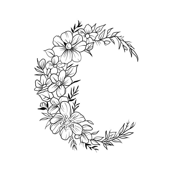 Эскиз тату месяц с цветами