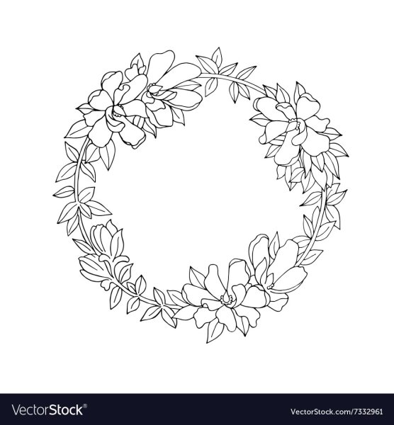 Цветы по кругу контур