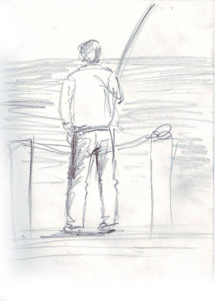 Рыбак рисунок карандашом