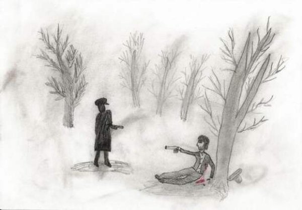 Пушкин и Дантес дуэль рисунок