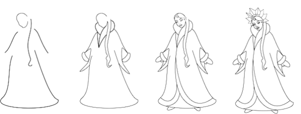 Поэтапное рисование Снегурочки