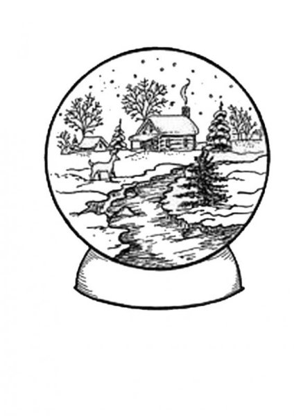 Раскраска новогодний шар с пейзажем