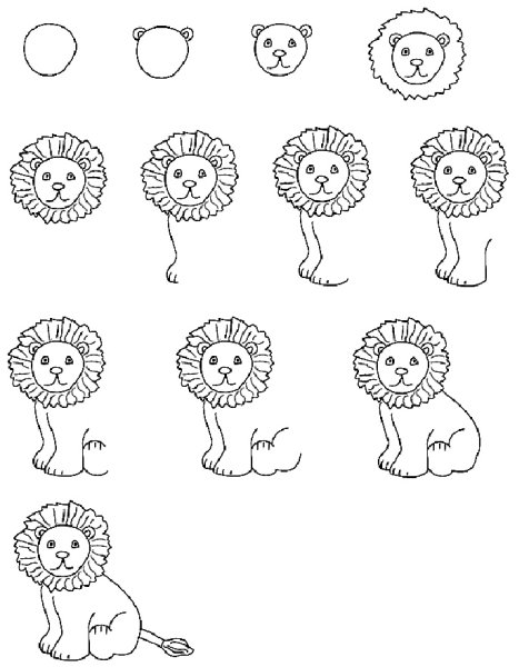 Лев как нарисовать ребенку поэтапно легко