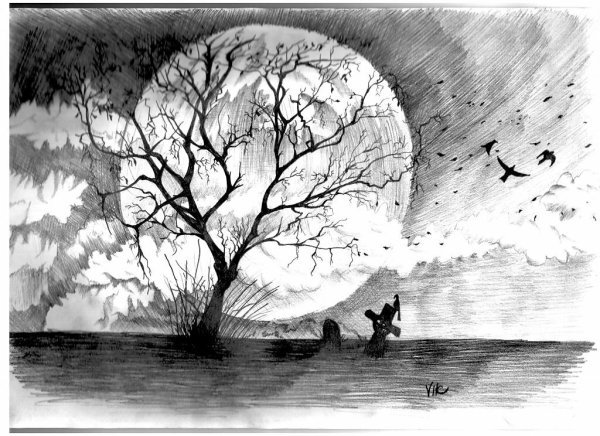 Пейзаж рисунок карандашом