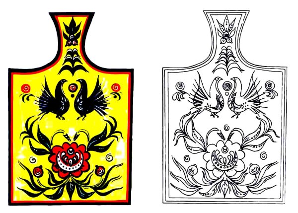 Разделочная доска Городецкая роспись разукрашка