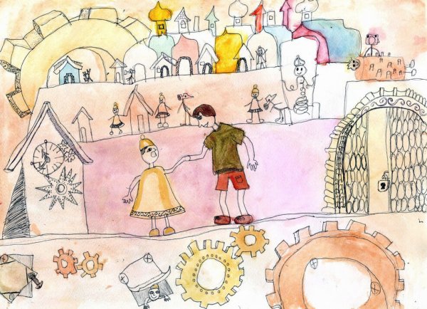 Детские рисунки городок в табакерке