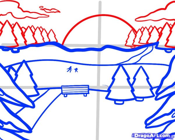 Этапы рисования зимнего пейзажа