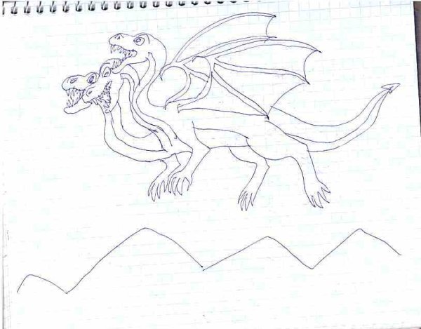 Рисунок трехглавого дракона для срисовки