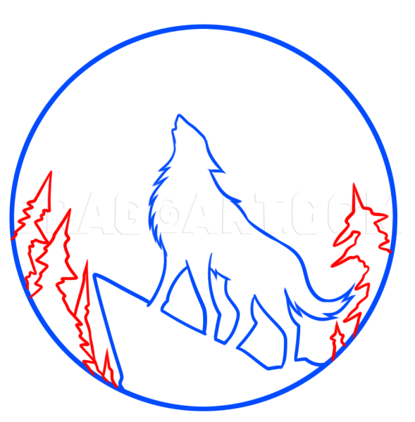 Нарисовать волка воющего на луну поэтапно