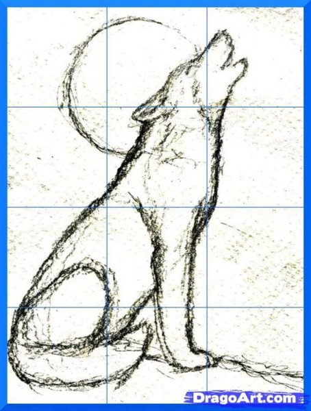 Легкая скульптура волка карандашом