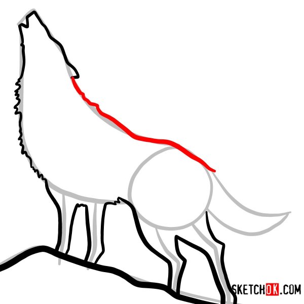 Волк воет на луну контур