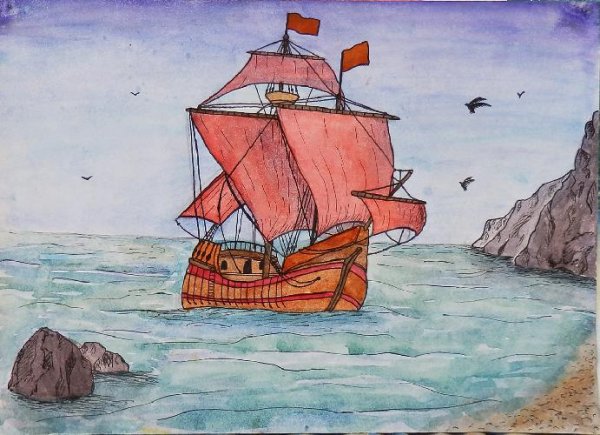 Нарисовать иллюстрацию к повести а.с. Грина "Алые паруса