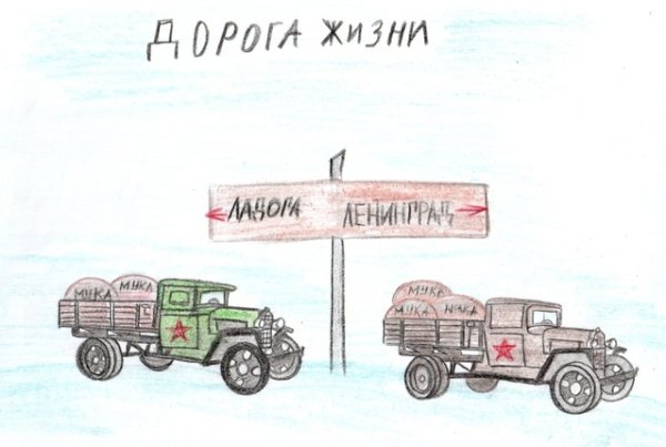 Дорога жизни блокадного Ленинграда рисунки