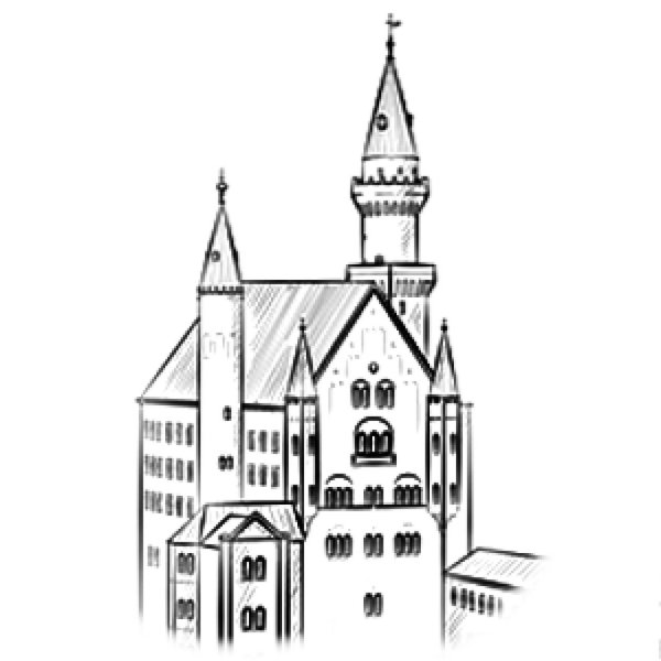 Замок в романском стиле карандашом