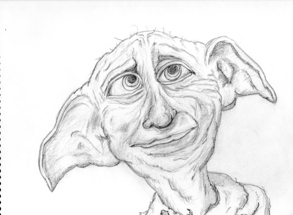 Портрет Добби из Гарри Поттера карандашом