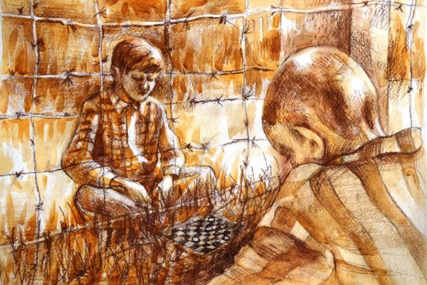 Мальчик в полосатой пижаме иллюстрации