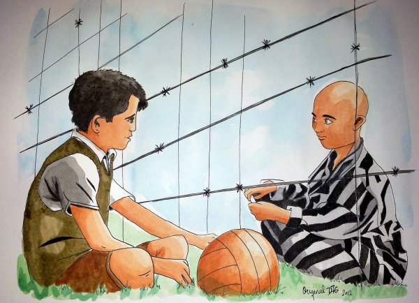 Мальчик в полосатой пижаме иллюстрации