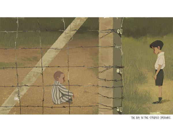 Мальчик в полосатой пижаме иллюстрации