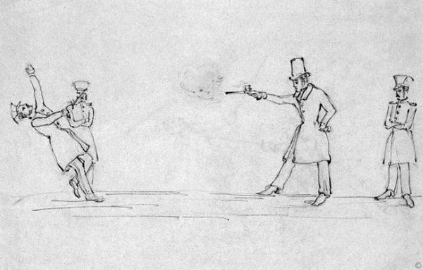 Дуэль Пушкина и Дантеса рисунок