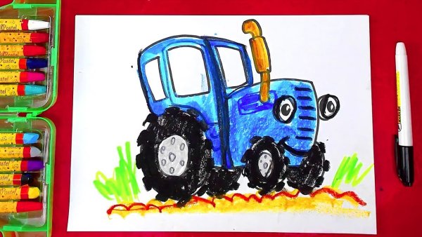 Синий трактор для рисования