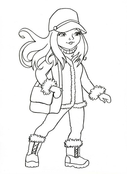 Раскраска девочка в зимней одежде для детей