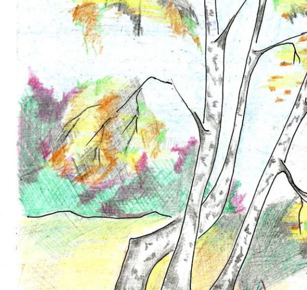 Осенний пейзаж легкий карандашом