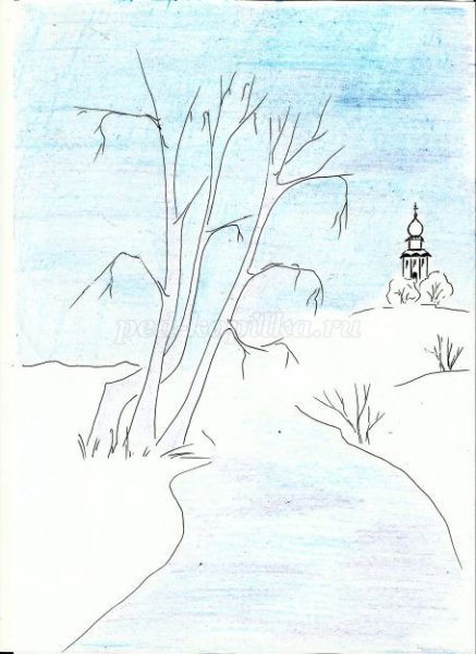 Поэтапное рисование карандашом осеннего пейзажа