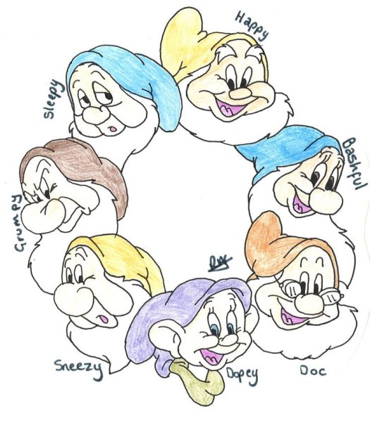 Раскраски семь гномов Дисней