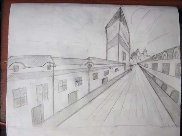 Городской пейзаж в перспективе карандашом