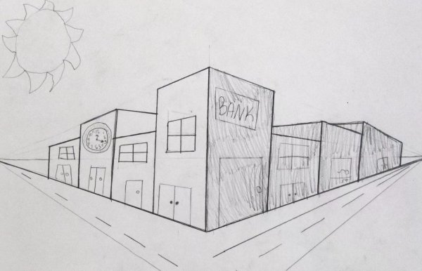 Город в перспективе карандашом