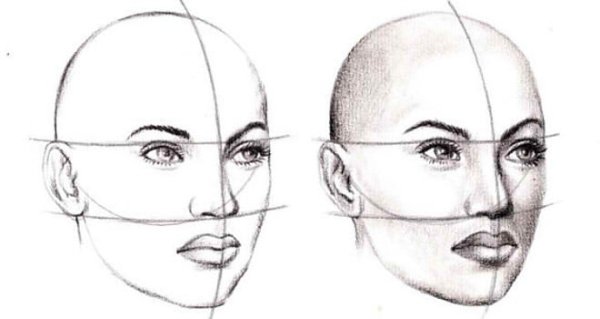 Рисование лица в полоборота