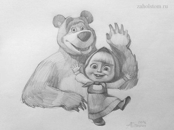 Маша и медведь рисунок карандашом