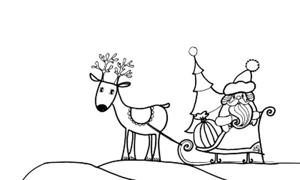 Сани с оленями рисунок