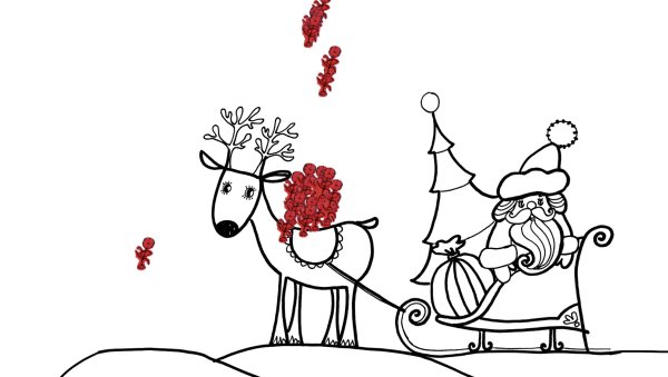 Дед Мороз на оленях рисунок для срисовки