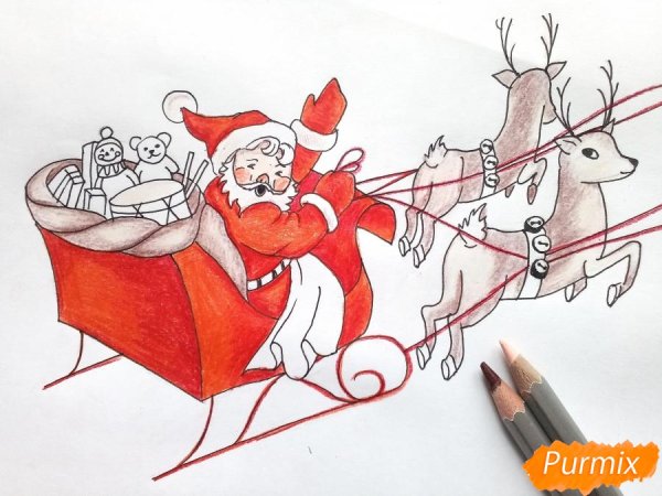 Олени Деда Мороза рисование