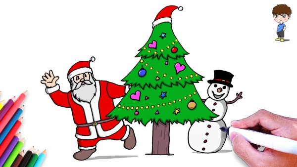 Дед Мороз и елочка рисунок