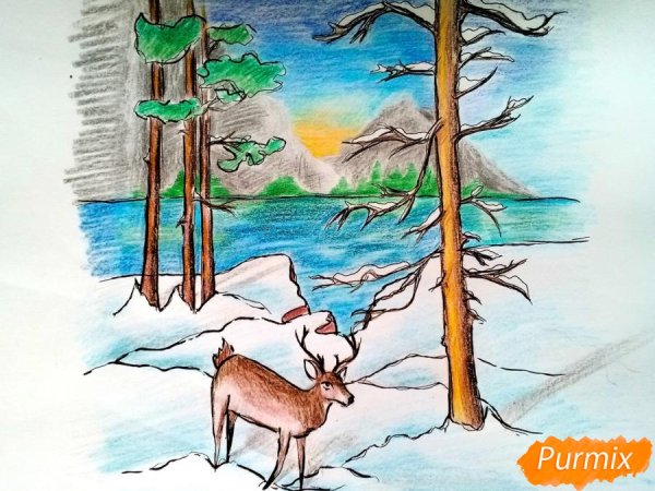 Зимний лес рисунок для детей