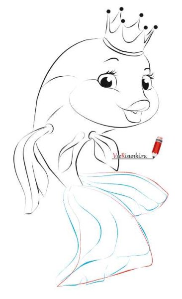 Нарисовать золотую рыбку карандашом