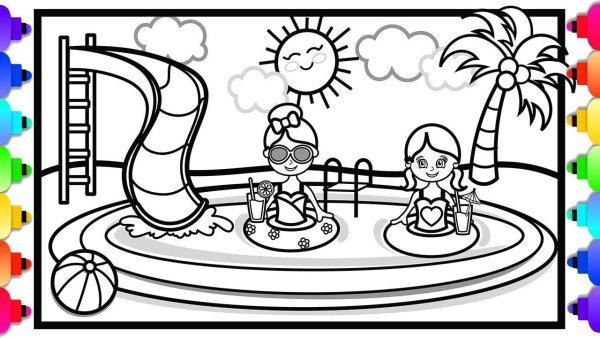 Раскраска бассейн для детей