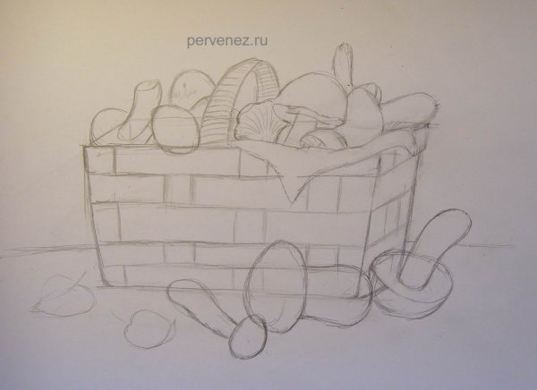 Рисование корзина с грибами
