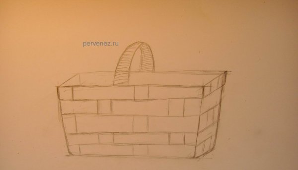 Корзина с грибами карандашом