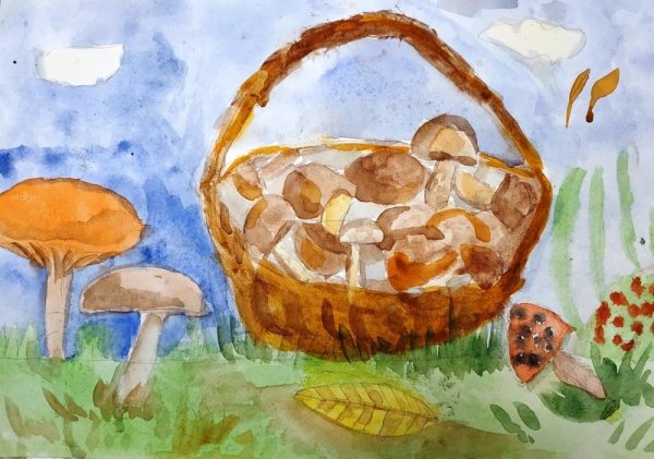 Трафарет корзина с грибами