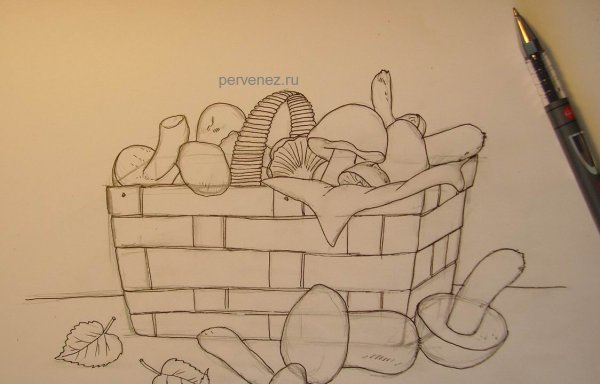 Рисование корзинка с грибами