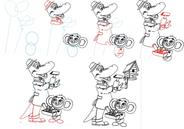 Крокодил Гена пошаговое рисование
