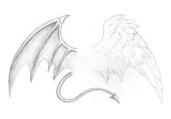 Крылья демона карандашом