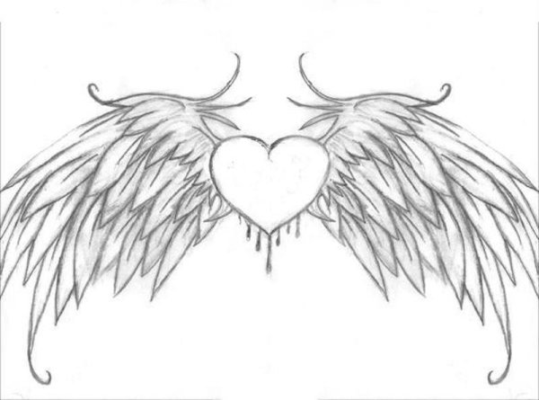 Рисунки карандашом сердце с крыльями