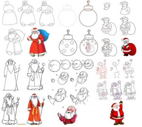 Дед Мороз рисунок карандашом